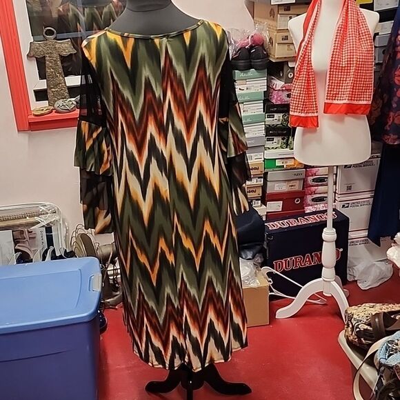 Chevron Print Round Neck Ruffle Sleeve Plus Size Dress Sz 1x2x3x - Picture 12 of 12